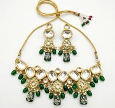 Handcrafted Emerald Green Kundan Statement Bridal Necklace Set